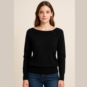 Debbie Morgan Black Crew Neck Sweater With Double Button Accent Size XL